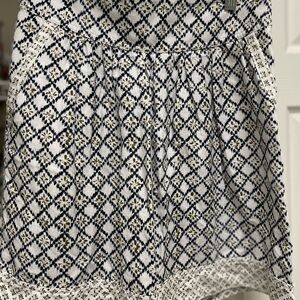 LOFT Black and White Diamond Pattern A-Line Linen Skirt